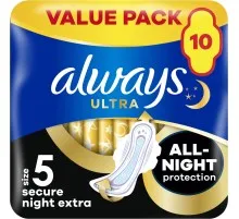 Гігієнічні прокладки Always Ultra Secure Night Extra Розмір 5 10 шт. (8006540093849)