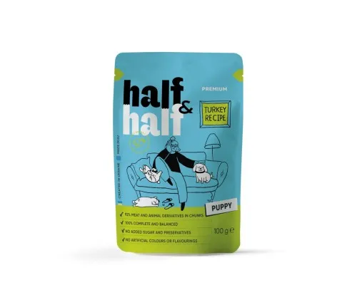 Вологий корм для собак Half&Half шматочки індички в соусі 100 г (4820261921212)