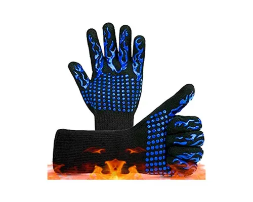 Захисні рукавиці Voltronic HFG-800-Blue Torch, термостійкі, вогнетривкі, до 800°C, Black/Blue (HFG-800-B/Bl)