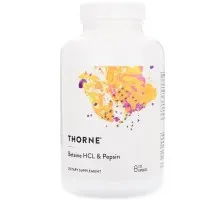 Вітамінно-мінеральний комплекс Thorne Research Бетаїн HCL і Пепсин, Betaine HCL & Pepsin, 225 капсул (THR-41502)