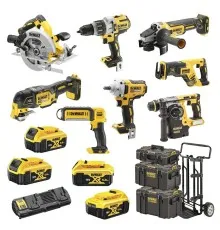 Набір електроіструментів DeWALT 8 од. 18 В XR Li-lon, вага 43.5 кг, 3 кейса, 4 АКБ та ЗП (DCK856P4)
