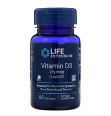 Вітамін Life Extension Вітамін D3, Vitamin D3, 175 мкг (7000 МE), 60 гелевих капсул (LEX-17186)