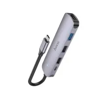 Концентратор HOCO USB-C to HDMI+USB3.0+2xUSB2.0+PD HB27 Metal Gray (6931474769329)