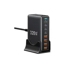 Зарядний пристрій Essager 4xUSB-C + 4xUSB 320W GaN (EZC320W-QJB0G-Z)