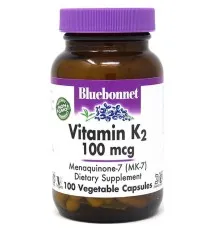 Вітамін Bluebonnet Nutrition Вітамін K2 100 мкг, Vitamin K2, 100 вегетаріанських капсул (BLB0653)