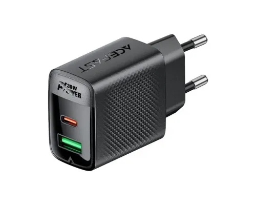 Зарядний пристрій Acefast 2xUSB 30W (USB-C+USB-A) Gan A98 Black (6974316283263)