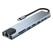 Концентратор Dynamode USB-C 8-in-1 HDMI 4K30Hz + 1xRJ45 + 1xUSB 3.0 + 1xUSB 2.0 + 1xUSB-C PD (BYL-2017L)