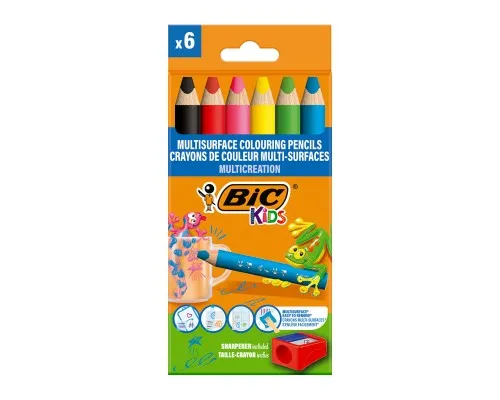Олівці кольорові Bic Multisurface, 6 шт + стругачка (bc515220)