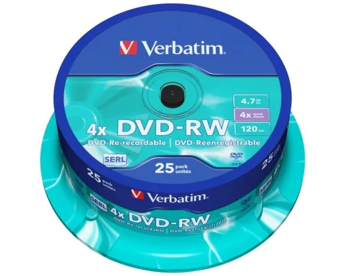 Диск DVD Verbatim 4.7Gb 4x CakeBox 25 шт silver (43639)