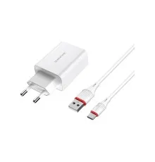 Зарядний пристрій BOROFONE BA21A Long Journey USB QC3.0 + cable USB to USB-C 18W White (6931474702487)