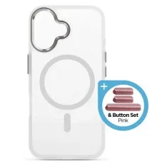 Чохол до мобільного телефона Armorstandart Unit MagCase Apple iPhone 17 Clear Silver + Pink Button Set (ARM90580)