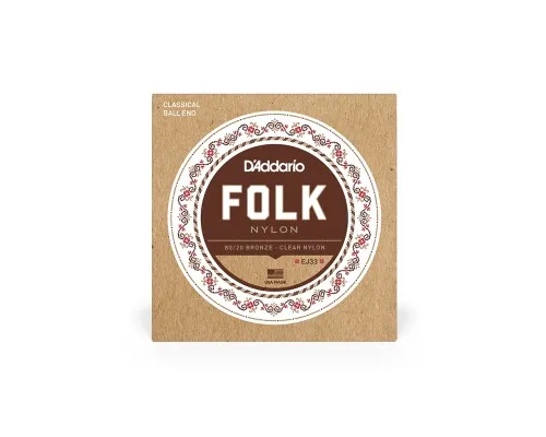 Струни для гітари D'Addario Folk Nylon 80/20 Bronze Ball End Clear Treble (EJ33)