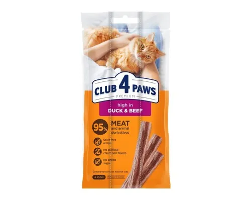 Ласощі для котів Club 4 Paws М'ясна паличка з качкою та яловичиною 3х5 г (4820269144651)