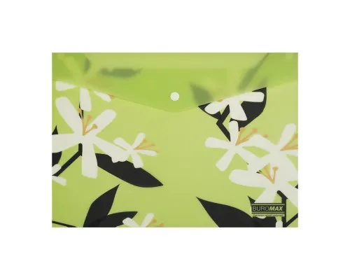 Папка - конверт Buromax А4 на кнопці, PLUMERIA ARABESKI, напівпрозора, салатова (BM.3943-15)