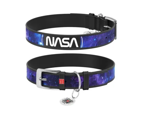 Нашийник для тварин WAUDOG Design з QR-паспортом "NASA21" Ш 15 мм Д 26-35 см чорний (3603-0148-01)