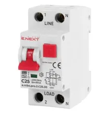 Диференціальний автоматичний вимикач E.NEXT 1-п.+N e.rcbo.pro. C 25А 30мА (p0720010)