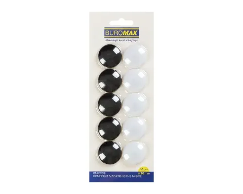 Магніт Buromax набір BLACK AND WHITE, 10 шт 30 мм (BM.0039)