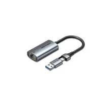 Перехідник USB-C + USB A to RJ45 Ethernet 1000Mbps 0.15m aluminum gray Vention (CFQHB)