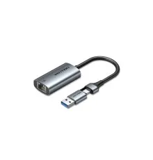 Перехідник USB-C + USB A to RJ45 Ethernet 1000Mbps 0.15m aluminum gray Vention (CFQHB)