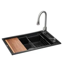 Мийка кухонна GRANADO Basic Artes black shine (+ змішувач Campo LUX inox + дозатор Redondo inox + коши (ksg1101)