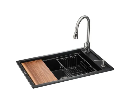 Мийка кухонна GRANADO Basic Artes black shine (+ змішувач Campo LUX inox + дозатор Redondo inox + коши (ksg1101)
