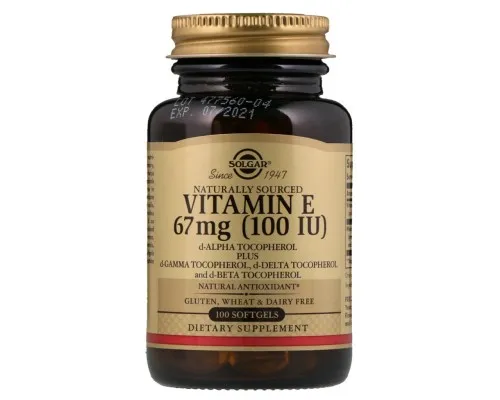 Вітамін Solgar Вітамін E, 67 мг (100 IU), d-Alpha Tocopherol & Mixed Tocoph (SOL-03461)