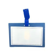 Бейдж H-Tone горизонтальний з пластиковим кліпом, синій, 100 шт (JJ41308)