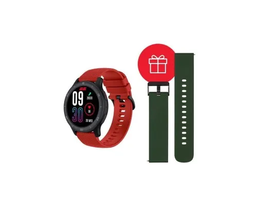 Смарт-годинник 2E Motion GT2 47mm Black-red + ремінець зелений (2E-CWW21BKRD-WS)