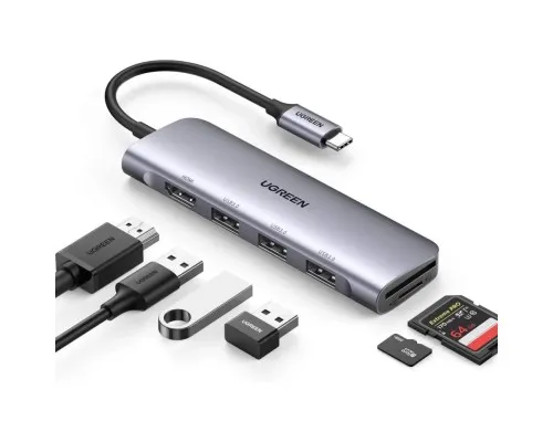 Концентратор Ugreen USB-C to 3xUSB 3.0 + HDMI + SD/TF CM195 gray (70410)