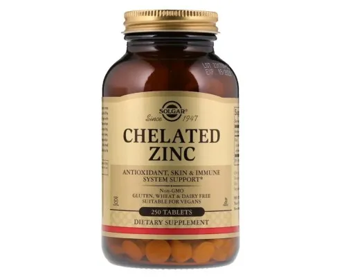 Мінерали Solgar Цинк хелат, Chelated Zinc, 250 таблеток (SOL-00801)