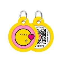 Адресник для тварин WAUDOG Smart ID з QR паспортом "Смайли на рожевому", коло 30 мм (230-0187)