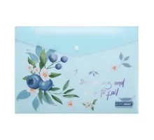 Папка - конверт Buromax А4 на кнопці, BLUEBERRY ARABESKI, напівпрозора,аквамарин (BM.3943-52)