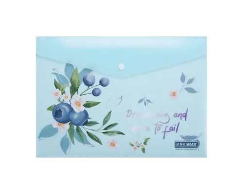 Папка - конверт Buromax А4 на кнопці, BLUEBERRY ARABESKI, напівпрозора,аквамарин (BM.3943-52)