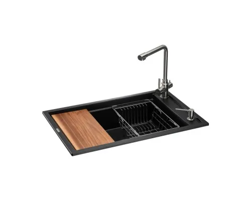 Мийка кухонна GRANADO Optimal Artes black shine (+ змішувач Badalona LUX inox + дозатор Redondo inox + ко (ksg1201)