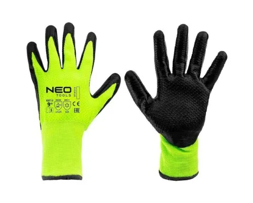 Захисні рукавиці Neo Tools утеплені, латексне покриття, поліестер, р.9, зелено чорні (97-613-9)
