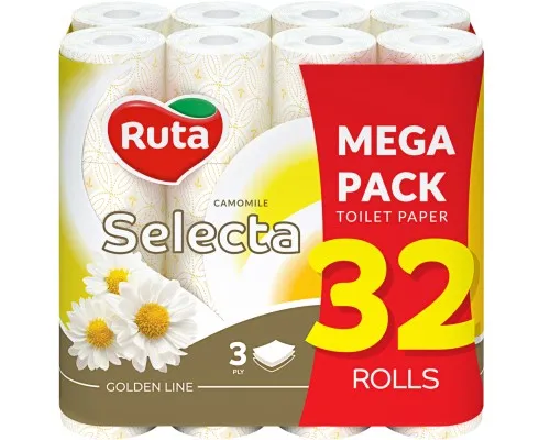 Туалетний папір Ruta Selecta з ароматом ромашки 3 шари 32 рулони (4820202894834)