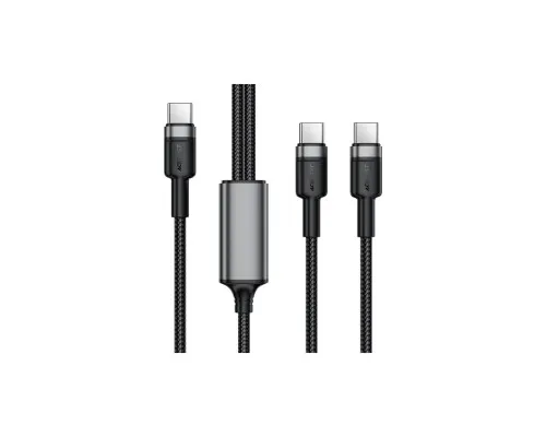 Дата кабель USB-C to 2xUSB-C 1.2m 100W nylon black Acefast (6974316285120)