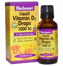 Вітамін Bluebonnet Nutrition Рідкий Вітамін D3 1000IU, Смак Апельсина, 30мл краплі (BLB-00374)