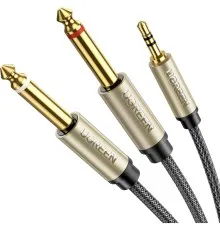Кабель мультимедійний 3.5mm M to 2x6.35mm M 1.0m gray Ugreen (UGR-10613)