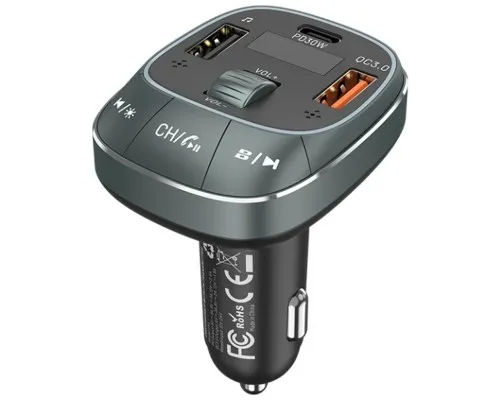 FM модулятор VENTION PD 54W 3-Port USB (C+A+A) LED/USB Flash/Bluetooth, вольтметр (FFLB0)