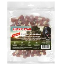 Ласощі для собак Lucky Star Гантельки з м'ясом качки на пресованій кістці з сиром'ятної шкіри 200 г (4820112457907)