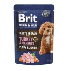 Вологий корм для собак Brit Premium Fillets in Gravy Turkey & Carrots Puppy 85 г (8595602572458)