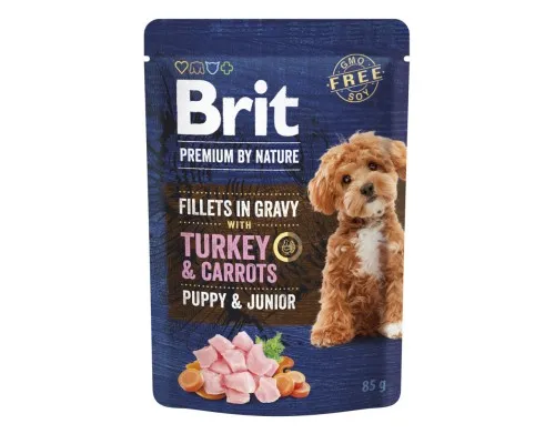 Вологий корм для собак Brit Premium Fillets in Gravy Turkey & Carrots Puppy 85 г (8595602572458)