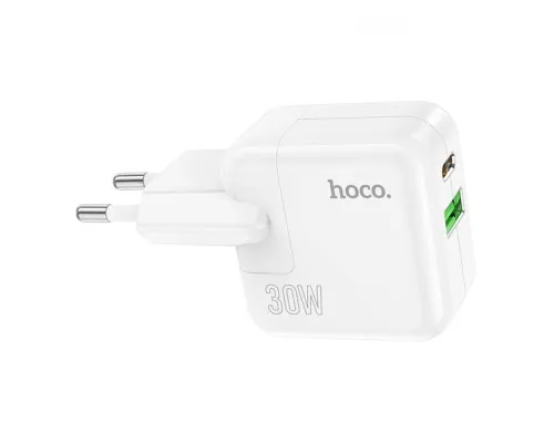 Зарядний пристрій HOCO C111A Lucky 1xUSB-C PD30W + 1xUSB QC3.0 White (6931474790866)
