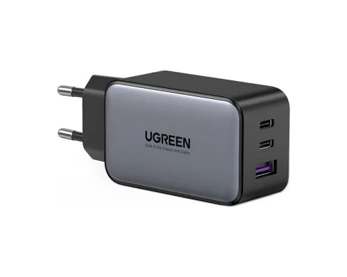 Зарядний пристрій Ugreen 2xUSB-C + 1xUSB 65W GaN gray (10335)