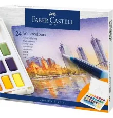 Олійні фарби Faber-Castell Watercolors in Pans, 24 кольори + ручка-пензлик з контейнером для води (169724) (30757)
