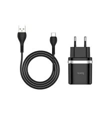 Зарядний пристрій HOCO C12Q Smart USB QC3.0 + cable USB to USB-C 18W Black (6931474716293)