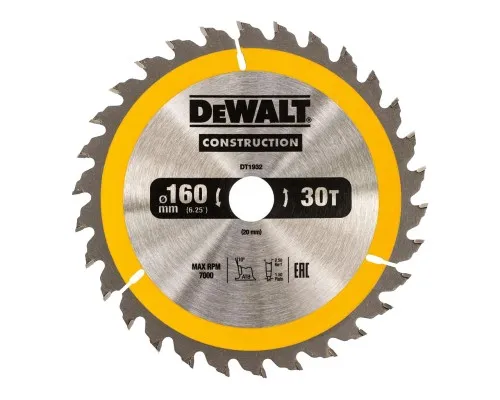Диск пильний DeWALT СONSTRUCTION , 160 х 20 мм, 30 z, АТВ, 10 градусів (DT1932)