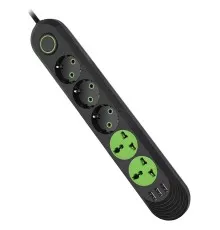 Мережевий фільтр живлення Voltronic F02U, 3роз EU + 2роз Universal, 3*USB Black (F02U-Black)