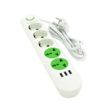 Мережевий фільтр живлення Voltronic F02U, 3роз EU + 2роз Universal, 3*USB White (F02U-White)